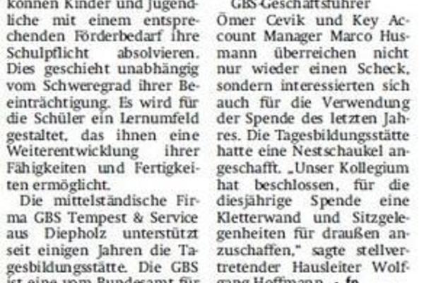 Zeitungsartikel GBS-Spende